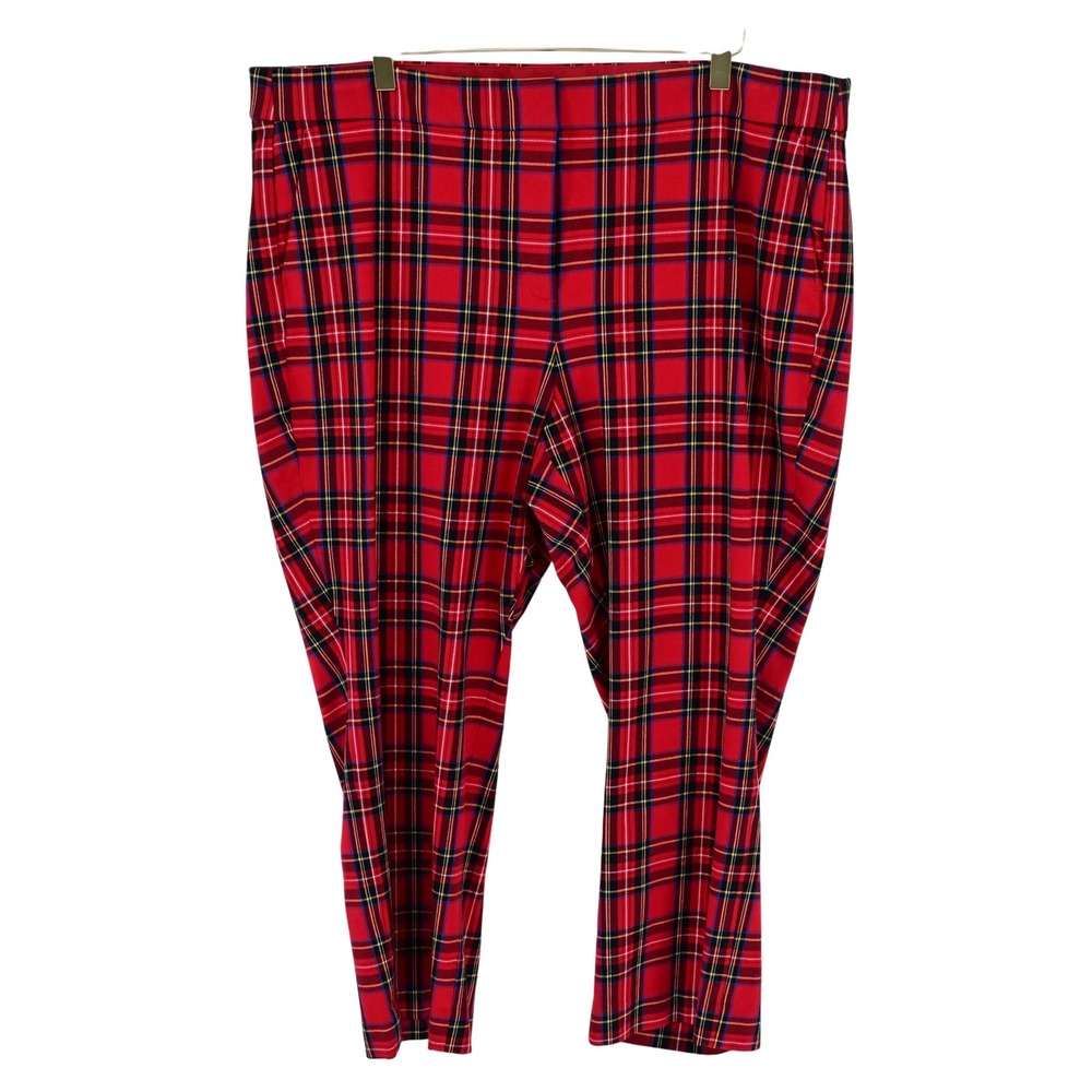 J Crew Plaid Pants Women 18 Red Black Stretch Cotton Blend Holiday Preppy Staple